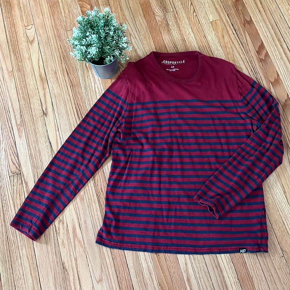 Mens aeropostale long sleeve shirt red stripes size L